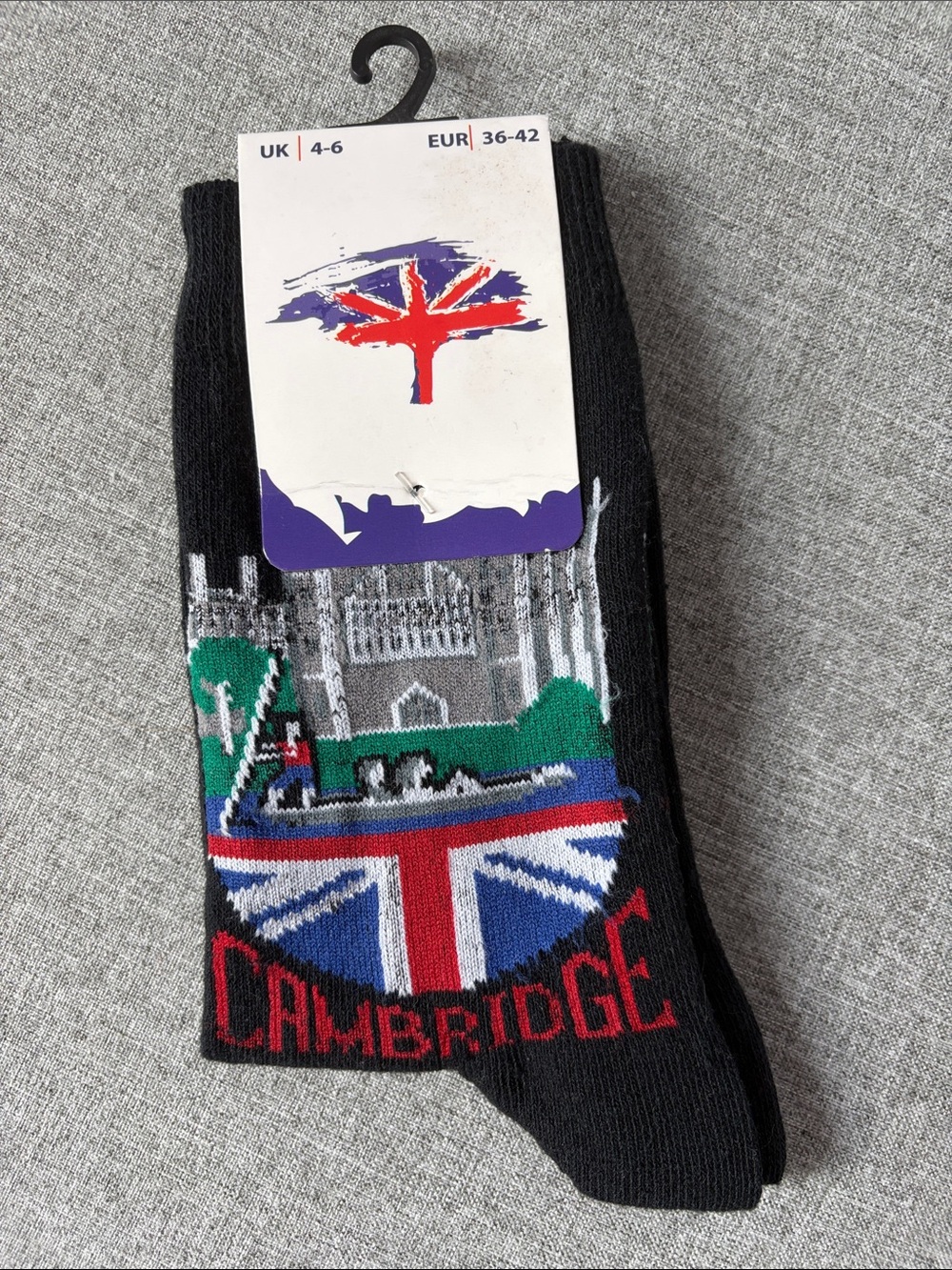 NWT Womens Ankle Socks Black Multi England UK Cambridge Boat Flag Novelty Gift